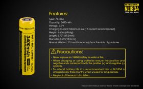 NITECORE NL1834 type 18650 Li-Ion battery 3400mAh